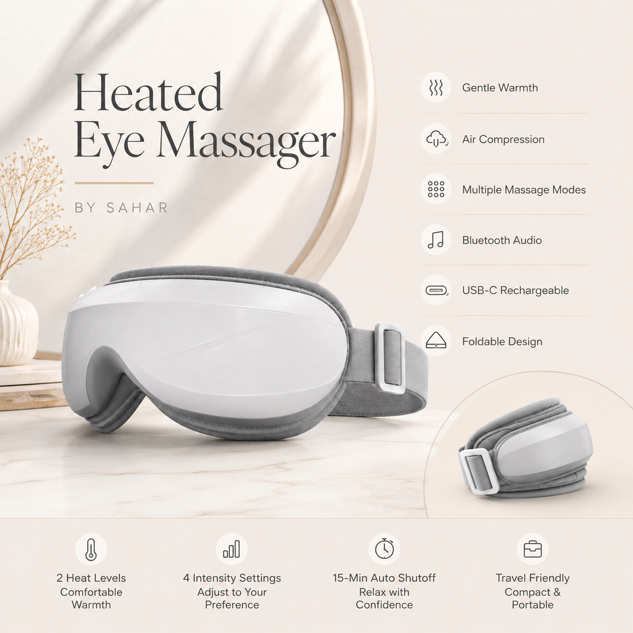 Heated Eye Massager with Compression & Music